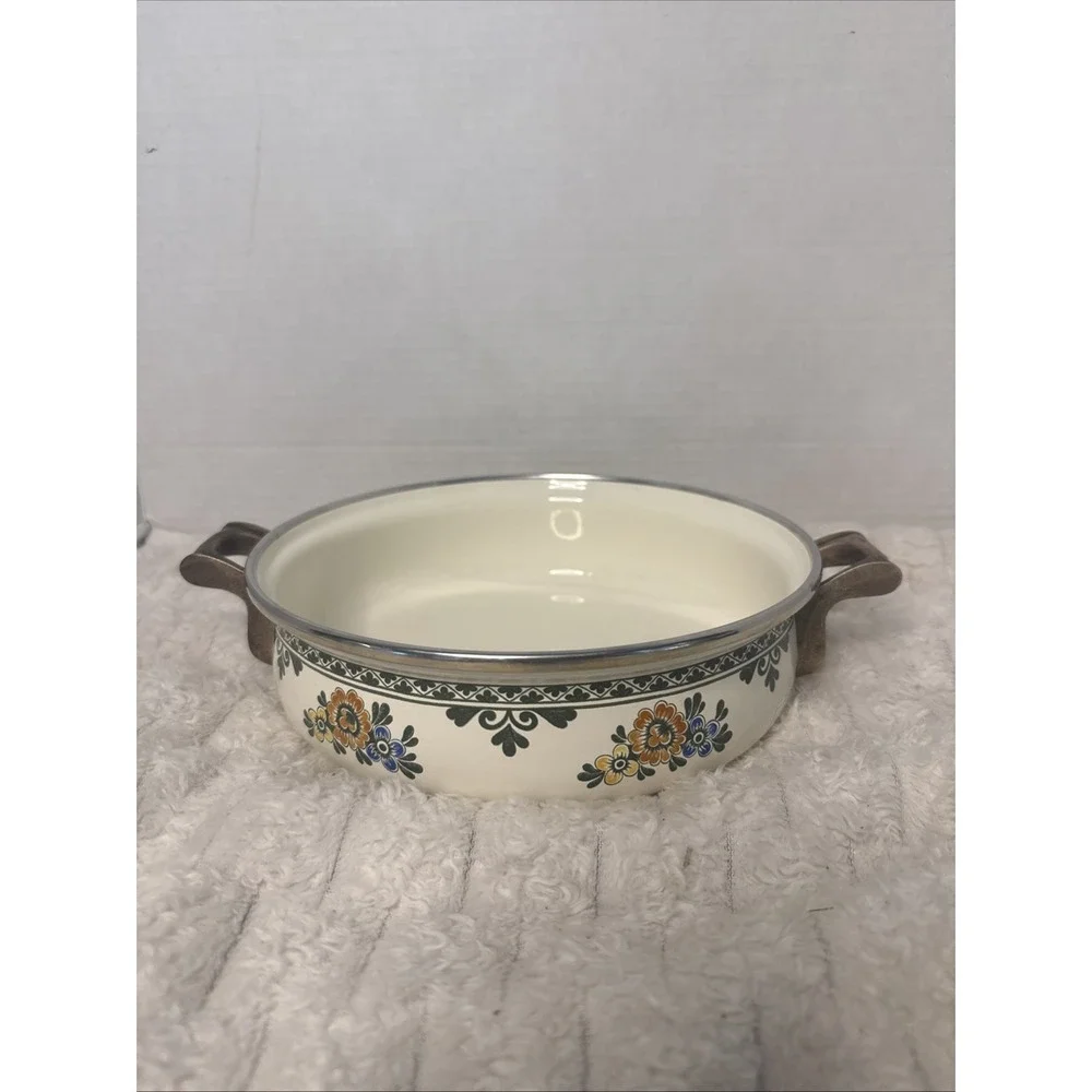 Vintage West Germany ASTA Enamelware Fissler Buffet Server Casserole Dish Floral